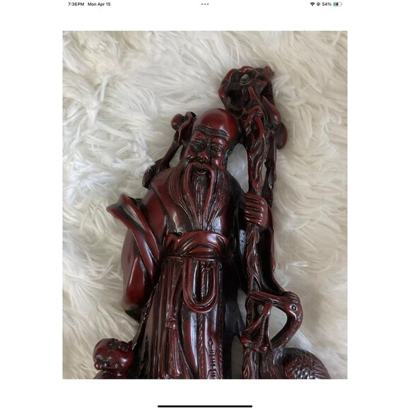 Chinese God Of Longevity Prosperity Carved Resin 10” Tall - Vintage New In Box - Picture 6 of 12